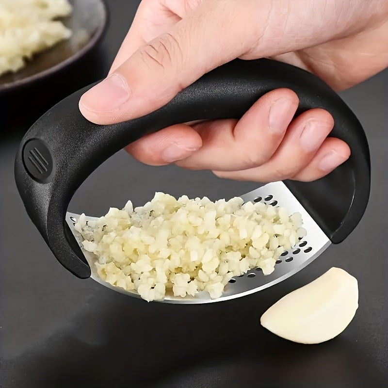 Prenta de Ajo Manuales de Acero Inoxidable con Mango Ergonómico - Herramienta de Cocina Multifuncional para Triturar Ajos, Sin Necesidad de Electricidad, Duradera y Fácil de Limpiar, Trituradora de Ajos