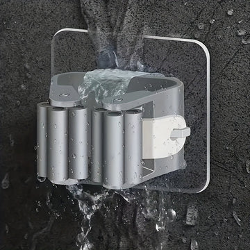 1/2/3pcs Soporte para trapeador y escoba montado en la pared, organizador de plástico de estilo contemporáneo, solución de almacenamiento fuerte adhesivo sin taladro para baño y cocina, ganchos de utilidad