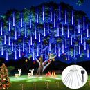 Luces de meteoro de hielo solar con interruptor inteligente, 192/288 LEDs Luces de gota de lluvia, IP44 Sensor de luz inteligente para Halloween Navidad Festival Iluminación comercial, Luces de lluvia de meteoro para árbol jardín fiesta al aire libre