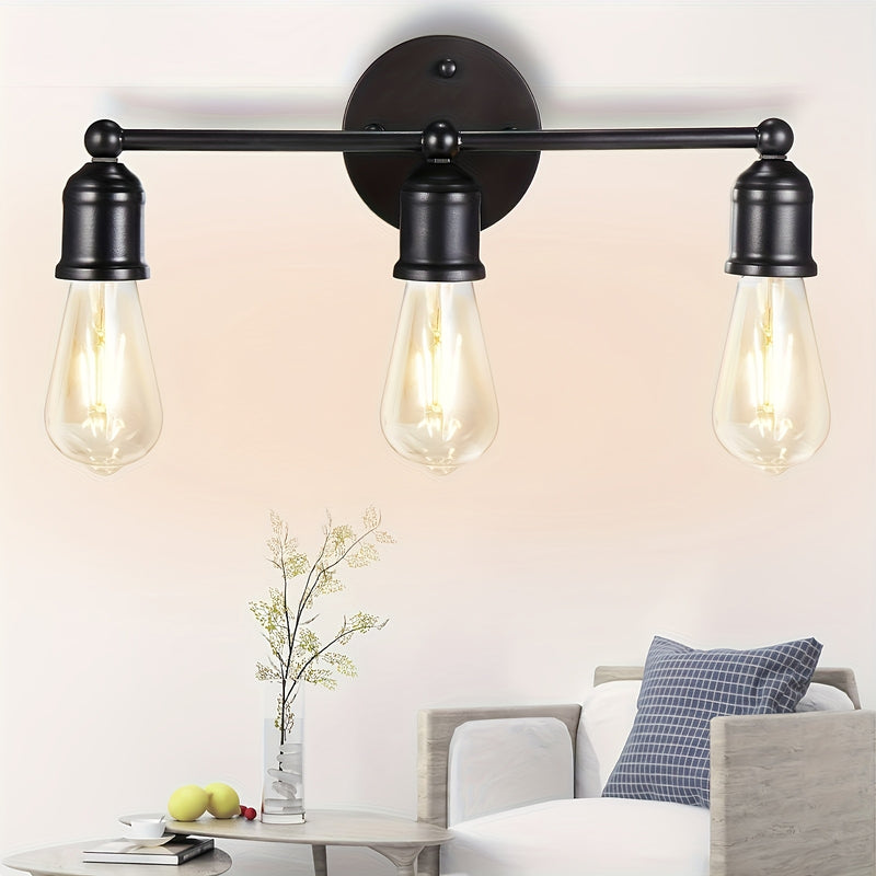 1pc Lámpara de Escritorio Moderna con 3 Luces, Luz de Pared para Baño Negra, Lámpara Retro para Cocina, Dormitorio y Sala de Estar (Bombillas No Incluidas)