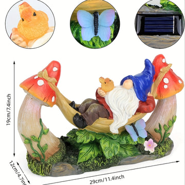 1 Estatua De Gnomo De Jardín Al Aire Libre, Figura De Gnomos Solares Tumbados En Una Hamaca Con Pájaros Y Setas, Decoración De Jardín Al Aire Libre Para Patio, Porche, Regalos De Jardín Para Mamá/abuela/mujer