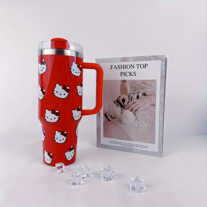 Sanrio 1pc, Térmico de Acero Inoxidable KT Cat Gran Capacidad - 40oz con Tapa y Pajita, Ideal para Bebidas de Verano e Invierno, Regalo Perfecto o Accesorio de Viaje