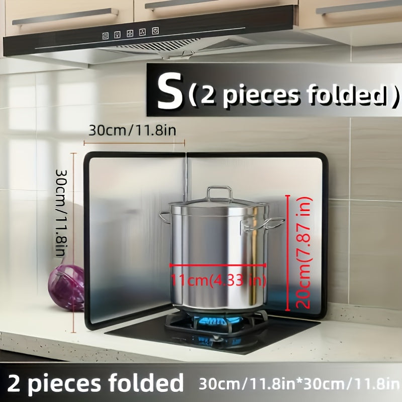 Un conjunto de protector de salpicaduras de acero inoxidable - Resistente al calor, antiadherente, protección de estufa de cocina - Incluye 2 paneles plegables, adecuado para hogar, RV, camping - 1pieza Diseño doble