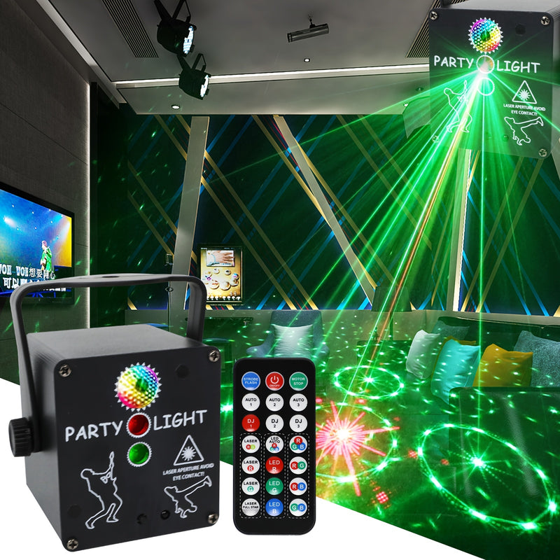 Luces LED escénicas YSH 3 en 1 con control remoto, proyección RGB estroboscópica para DJ y discoteca, decoración para fiestas, Navidad, bodas y Día de la Madre, hierro pulido, no recargable, <36V