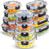 Paquete de 24, 12 Contenedores para Almacenamiento de Alimentos Sellados y Congelables con 12 Tapas, Recipiente de Cocina, Caja de Vidrio para el Mediodía, Contenedor de Vidrio Cubierto