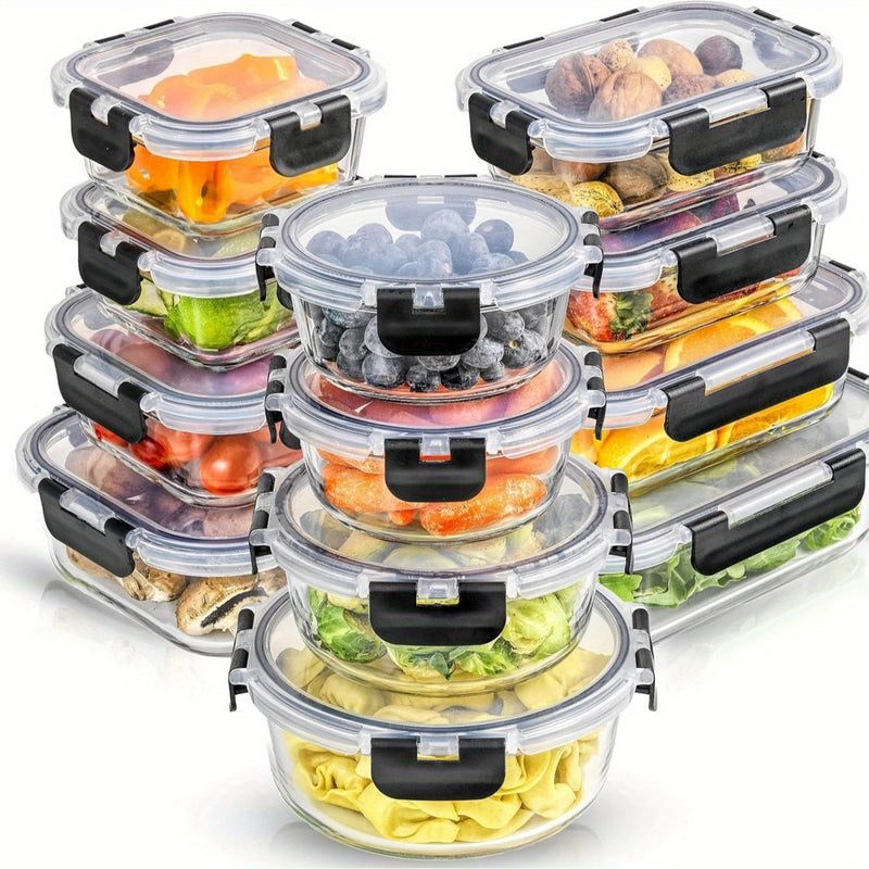 Paquete de 24, 12 Contenedores para Almacenamiento de Alimentos Sellados y Congelables con 12 Tapas, Recipiente de Cocina, Caja de Vidrio para el Mediodía, Contenedor de Vidrio Cubierto