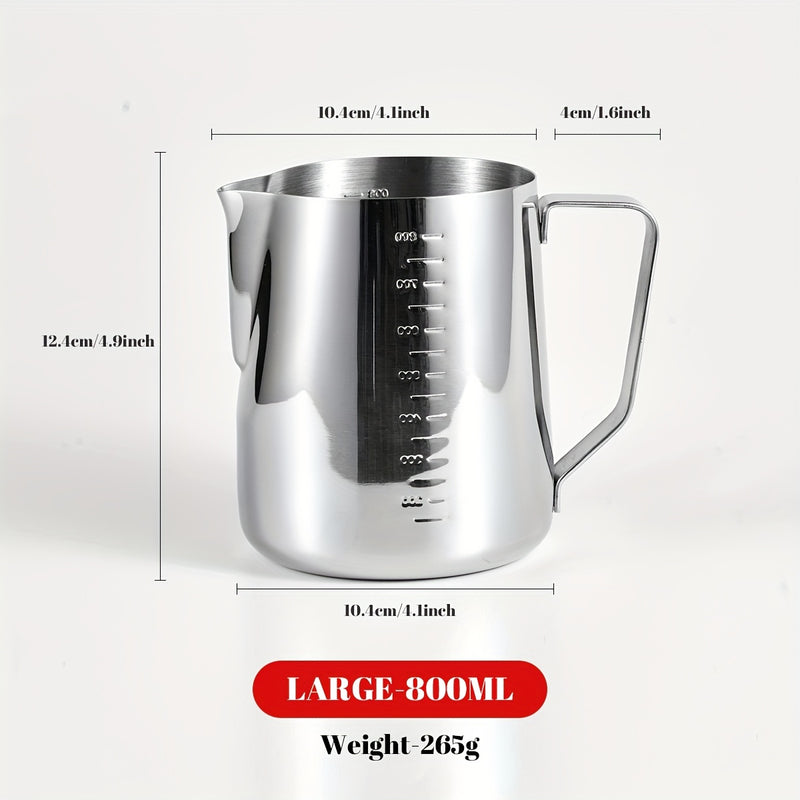 1pc Vaso Espumador de Leche de Acero Inoxidable Premium con Marcas de Escala Precisas - Ideal para Espresso, Latte, Cappuccino | Jarra de Metal Duradera y Fácil de Limpiar con Guía de Medición