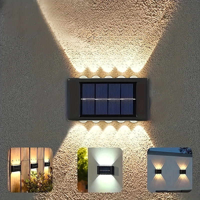 6/8/10pcs Luces de pared de LED alimentadas por energía solar, decoración de pared exterior IP44 con brillo cálido amarillo, ideal para hogar, jardín, valla, patio - Montaje semi empotrado, carcasa de plástico, batería de níquel cargada por energía solar