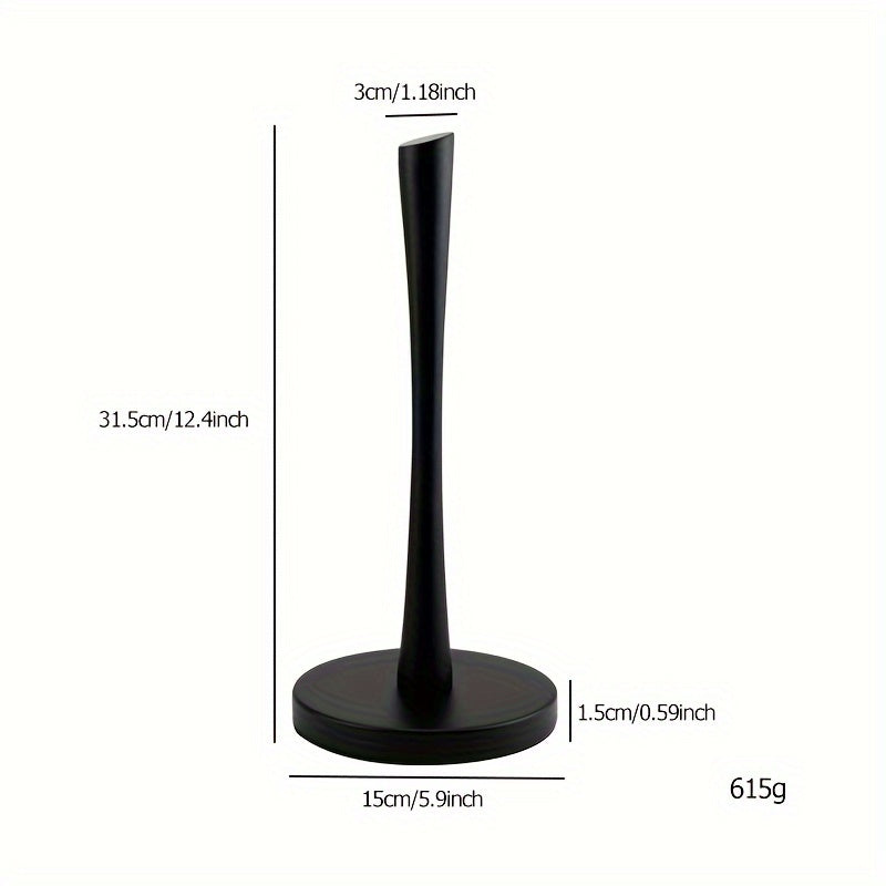 Soporte de Papel de Cocina de Acero Inoxidable - Elegante Soporte de Encimera con Almacenamiento de Película Adhesiva, Instalación Sin Taladro, Negro/Plateado