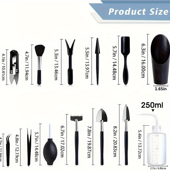 13 piezas de herramientas de bonsái premium | Diseño duradero de madera y metal | Incluye tijeras de poda, cuchillo de reemplazo de maceta, cubo de agua | Adecuado para plantas en maceta, cactus, miniaturas
