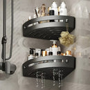 2 piezas de estantes de ducha de esquina adhesivos sin taladrar - Organizador de pared para champú, jabón y artículos de tocador, estante de almacenamiento de baño que ahorra espacio con acabado negro elegante, soporte de artículos de tocador, estética m