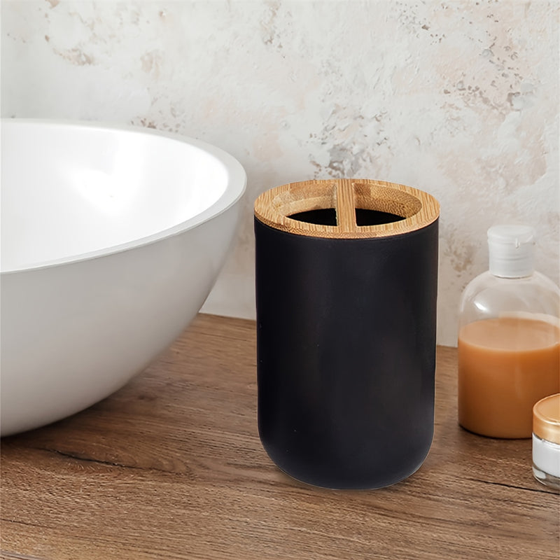 1pc Elegante Soporte Independiente para Cepillo de Dientes y Pasta Dental en Negro y Blanco - Organizador de Baño Moderno Minimalista, No Requiere Taladrar, Hecho de Plástico Duradero, Portacepillos