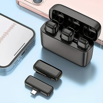 Pack de 2 Micrófonos Inalámbricos con Clip para Cuello y Base de Carga con Pantalla Digital, Compatible con iPhone y Otros Dispositivos Android