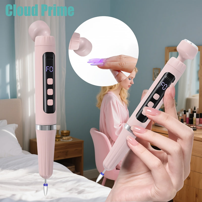 Juego de lima eléctrica portátil 2 en 1 con lámpara de uñas de 5 velocidades ajustable + pulidora USB recargable, ideal para salón y uso doméstico