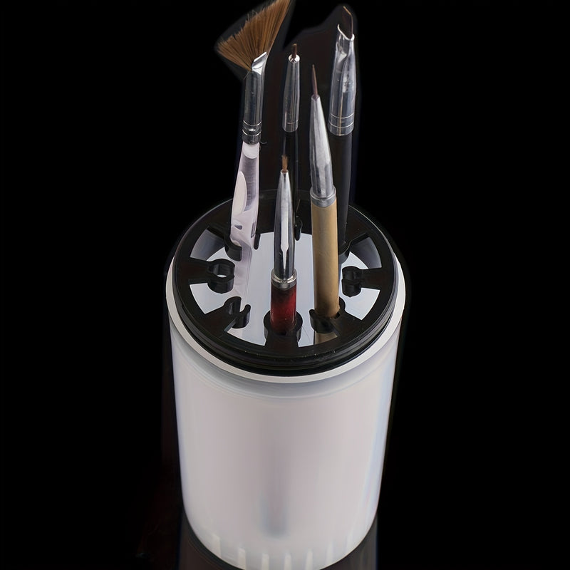 Vaso de Fregado Profesional para Uñas con Tapa - Organizador Limpiador de Cepillos Hipoalergénico, Transparente y Duradero en Plástico - Sin Necesidad de Electricidad - Para Pinceles de Acrílico y Gel, Herramientas de Manicura - Diseño Elegante, Ideal pa
