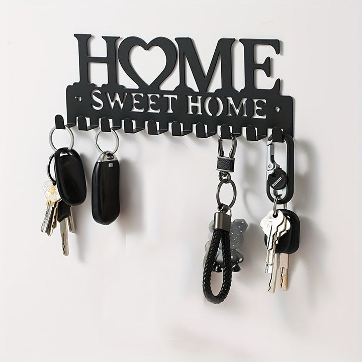 Elegante Porta Llaves de Metal Negro - Estante de Almacenamiento Montado en la Pared con Ganchos Decorativos para Abrigos, Sombreros y Más - Organizador Resistente al Óxido para la Entrada o Pasillo