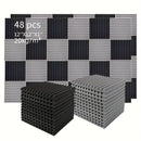 48pcs Paneles de Espuma Acústica, Cuñas de Aislamiento Acústico para Estudio, Relleno Antifuego y Aislante de Sonido, Cuñas de 1"×12"×12" Tratamiento de Absorción con Esponja de Espuma Acústica, Ideal para Dormitorio, Estudio y Oficina, Negro y Gris
