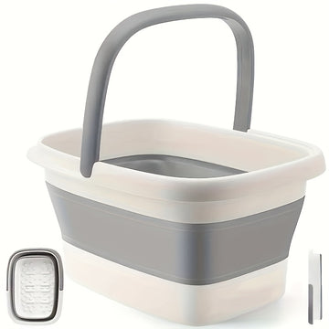 1 Bañera de pies plegable y cesta de ropa - Cubo de inmersión de pies de plástico duradero con mango ergonómico, inmersión de pies/manos portátil, diseño que ahorra espacio, versión de dos tonos, construcción robusta, forro texturizado, fácil de limpiar,