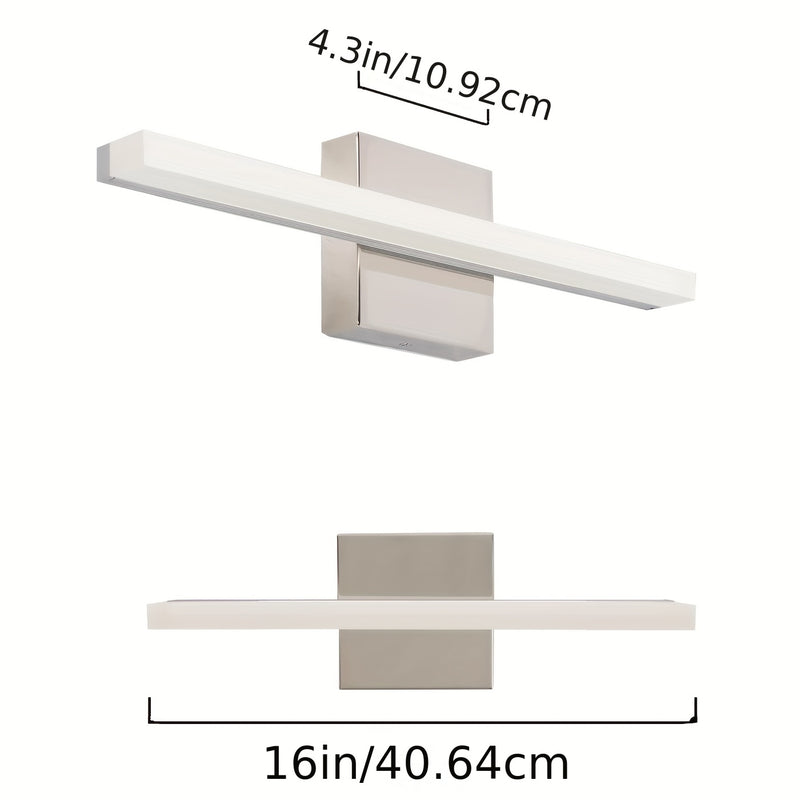 Barra de luz moderna para tocador de baño de 16 pulgadas, 9W, aplique de pared con pantalla de acrílico, luz blanca fría 6000K, montaje semiempotrado, base de metal, incluye hardware de instalación - Ideal para iluminación de baño, luz para tocador | Ilu