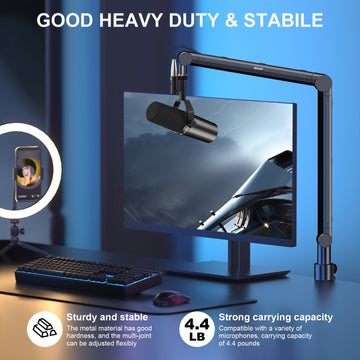 Soporte de Micrófono de Brazo RODD AK-48 para Trabajo Pesado - Soportes para Podcasts, Grabación y Juegos - Carga Máxima 1.9kg, Altura Ajustable, Construcción Duradera, Eid Al-Adha Mubarak