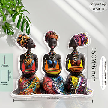 2D Plano, 1 Pieza, Adorno Acrílico de Mujeres Africanas, Elegante Dama Tribal Africana con Tazón Colorido, Hermosa Decoración para el Hogar, Arte de Artesanía Única, Regalo Perfecto para Amantes del Arte Africano