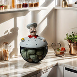 Cesta de almacenamiento de huevos de metal con temática de chef con tapa, organizador decorativo de encimera de cocina, seguro para el contacto con alimentos - 1 pieza