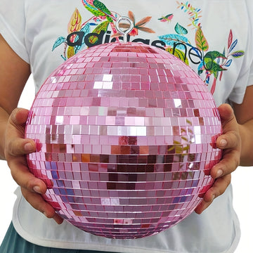 Esfera de Discoteca Espejo - Bola de discoteca rosa con cuerda para colgar, adecuada para fiestas grandes, cumpleaños y diseños de bodas, muy adecuada para clubes de DJ, decoración del hogar y escenarios en vivo con anillo para colgar, fácil instalación,