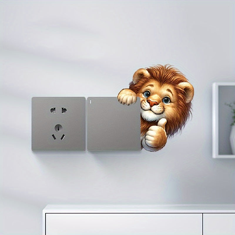 1pc Animal Print Cute Little Lion Toilet Lid Decal - Autoadhesivo Superficie Cerámica Pegatina, Semi-Brillante Cuadrado Interruptor Embellecimiento para Decoración del Hogar, Uso Único