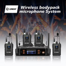 Sistema de micrófono inalámbrico LMBGM Pro 4 canales 4 Bodypacks Lavalier 4 Micrófonos de solapa 4 Auriculares para sistema de karaoke Iglesia Hablando Conferencia Boda Fiesta.