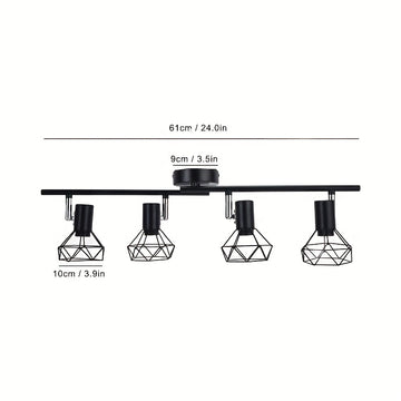 1pc HIMGOR Industrial Luz de techo de montaje semibrillo de 4 luces, jaula de metal negro con base E14, diseño desmontable para dormitorio, sala de estar y comedor - No incluye bombillas, incluye accesorios de instalación, lámpara de techo para sala de e