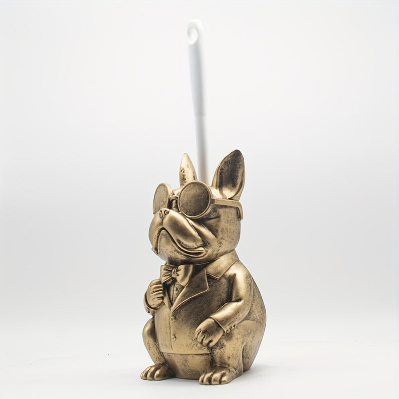 Set de soporte para cepillo de baño con escultura de perro en resina - Decoración de baño reutilizable, plástico duradero, sin necesidad de electricidad, incluye soporte de piso y cepillos de limpieza