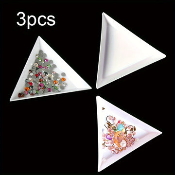 1/3/5/10pcs Caja de Almacenamiento de Arte de Uñas de Plástico Triangular Blanco con Estrás, Bandeja de Placa, Contenedor de Joyería, Taza de Purpurina DIY, Herramienta de Decoración de Puntos