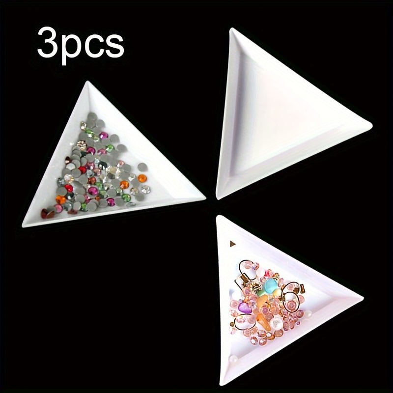 1/3/5/10pcs Caja de Almacenamiento de Arte de Uñas de Plástico Triangular Blanco con Estrás, Bandeja de Placa, Contenedor de Joyería, Taza de Purpurina DIY, Herramienta de Decoración de Puntos