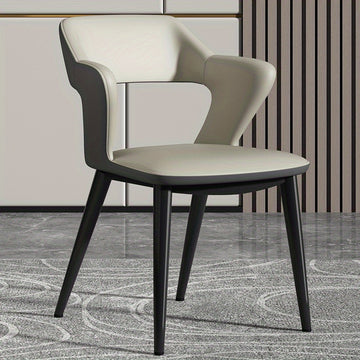 Silla de comedor de cuero negro inspirada en Francia, 1 pieza, con cojín de esponja - Marco de metal moderno, diseño hueco elegante para el hogar, restaurantes, cafeterías y eventos de estilo occidental, muebles de comedor, estilo contemporáneo chic, art
