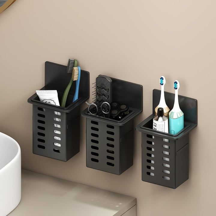 Conjunto de 3 piezas para Montar en la Pared: Drenaje para Pasta Dental y Estante de Almacenamiento para Cepillos de Dientes, Adecuado para Suministros de Baño, Habitación y Sala de Estar con Instalación Multifuncional sin Rastro