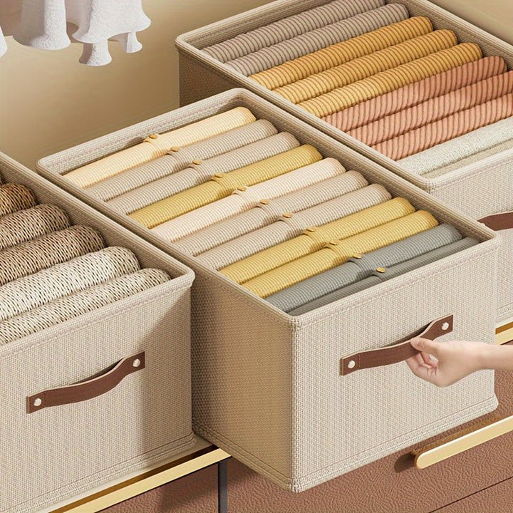 1pc Caja de Almacenamiento de Tela Oxford Moderna con Asa de Cuero Sintético Mejorada, Rectangular, Multiusos, Organizador de Ropa para el Hogar - Perfecto para la Organización de Armarios de Temporada, Almacenamiento Debajo de la Cama para Invierno/Prim