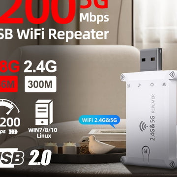 Repetidor WiFi USB de doble banda 5G de 1200Mbps para escritorios, Plug & Play, amplificador de Internet inalámbrico, compatible con redes 2.4G/5G, sin necesidad de batería