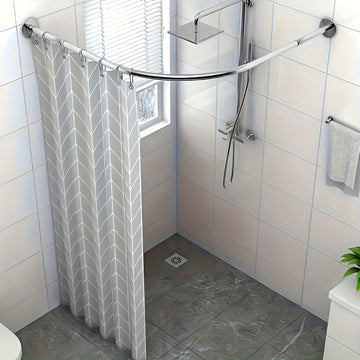 Barra para cortina de baño ajustable de acero inoxidable, fácil de instalar, diseño en L sin necesidad de taladrar, ideal para baños, tinas y tiendas de ropa, duradera y elegante