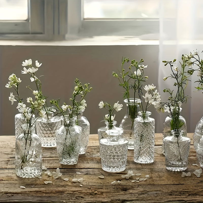 Juego de 10/20 Piezas de Jarrones de Vidrio Transparentes de Relieve Simple y Creativo, Adecuados para Decoración de Bodas, Hogar, Mesa de Comedor y Fiestas