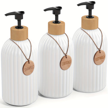 3 Piezas, Dispensadores De Jabón De 16.91 Oz Con Etiqueta, Dispensador De Loción, Dispensadores De Jabón De Ducha Vacíos Con Bomba, Para Champú, Gel De Baño, Acondicionador, Artículos De Baño, Organizadores De Baño