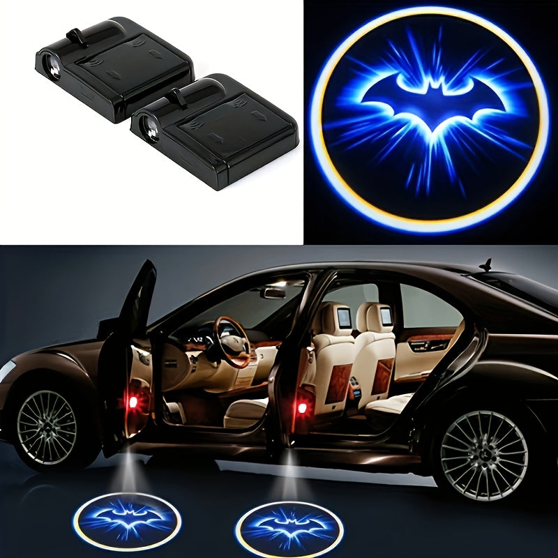 Juego de 2 proyectores LED inalámbricos para puertas de coche, con logotipos de bienvenida y efectos de sombra de fantasma, sin baterías incluidas.