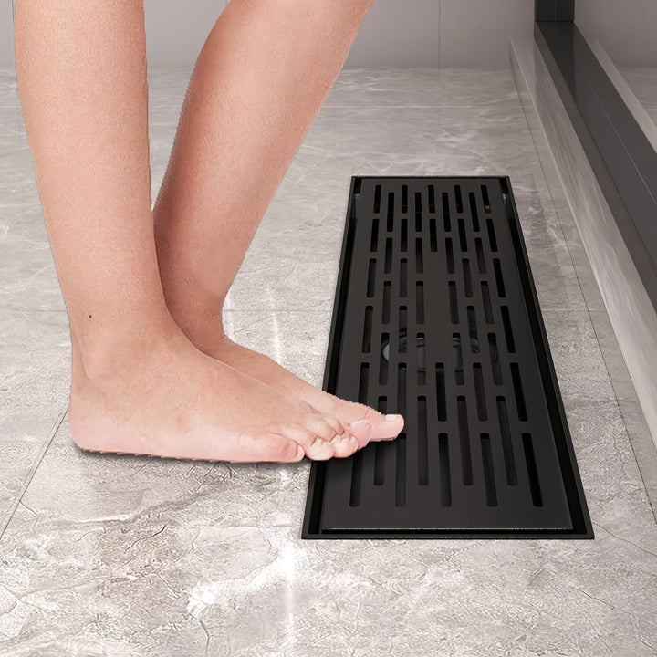 1 desagüe rectangular lineal para baño y ducha, grueso y resistente, con recolector de cabello, material resistente a olores, fácil de limpiar, acabado metálico elegante, construcción duradera