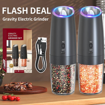 1pc/2piezas Molinillo de pimienta eléctrico con sensor de gravedad Recargable Modelo Molinillo de pimienta automático Molinillo de pimienta automático Sal de mar Sal de rosas Molinillo de gran capacidad Almacén de alimentos con luz LED Herramienta esenci