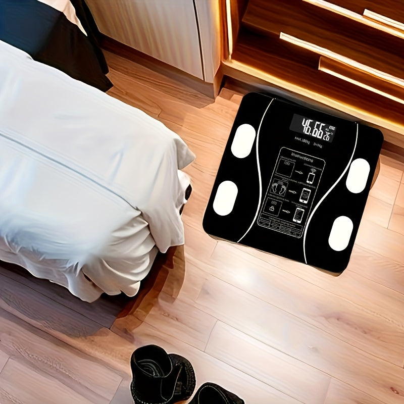 1pc Myvision Báscula Digital Inteligente para Baño, Negro, Inalámbrica, Pesaje de Precisión, Pantalla LCD, Plástico, Alimentada por Batería AAA, No Recargable, con Batería AAA, para Uso Doméstico y Comercial