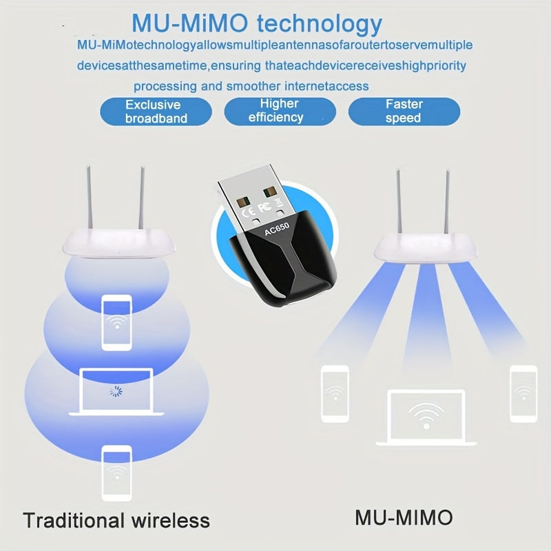 Adaptador de Wifi USB con tarjeta de red inalámbrica de doble banda 2.4G/5G, enchufar y funcionar sin controladores, adecuado para escritorios y portátiles, compatible con Windows Xp/Vista/7/8.1/10/11, no requiere batería, conexión USB, control de aplica