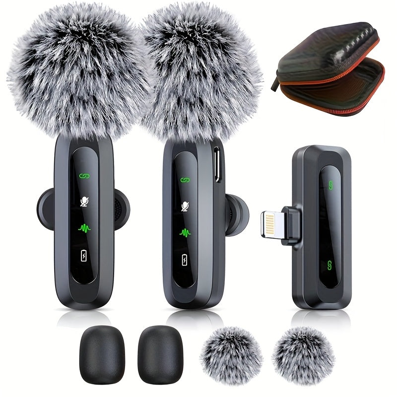 8 unidades de micrófono inalámbrico lavaliere adecuado para for iphone 7 8 9 10 11 12 13 14 15 16 Pro Max, compatible con iOS y Android. Micrófono mini con pantalla LED, clip-on para grabación de video, TikTok, y vlog.