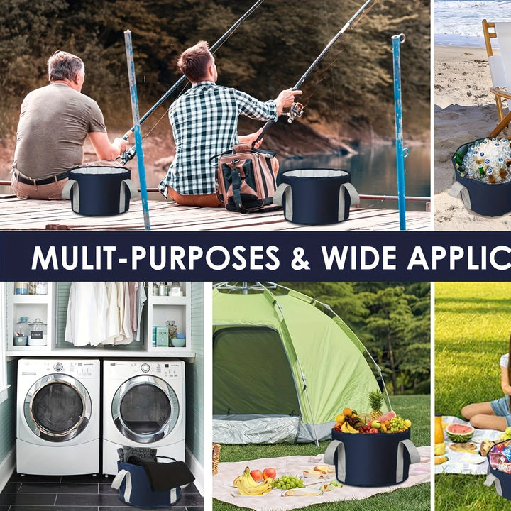 Cubo de baño de pies plegable en azul oscuro - Cubeta de tela de Oxford portátil para alivio calmante, ideal para viajes, camping, pesca y relajación en casa, cubeta de spa para pies al aire libre|Cubeta de relajación|Tela de Oxford duradera