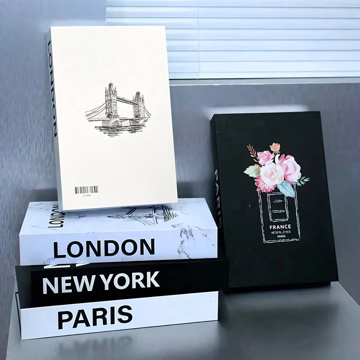 3 piezas de lujo de moda, libro, diseño de espinas negras y blancas, elegante, para el hogar, oficina, decoración de mesa de café, acento de sala de estar, decoración de estantería, decoración de estantería