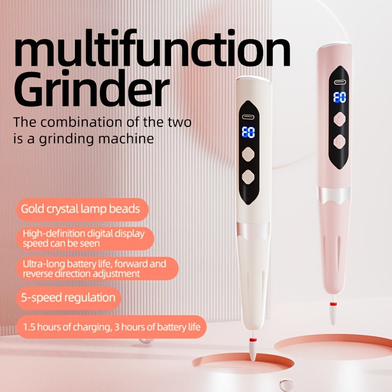 Perforadora de Uñas Inalámbrica con Luz en Forma de U, Herramienta 2-en-1 para Manicura y Pedicura en Casa, Lima Eléctrica con Puntas Profesionales e Incluye 12 Accesorios