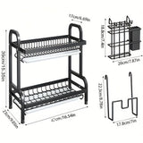 Organizador de cocina de acero inoxidable de 2 niveles con porta utensilios, ahorrador de espacio para platos, tazones y cubiertos (no incluye palas ni tablas)